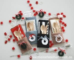 Tischdeko selbermachen – Bestecktaschen häkeln zu Weihnachten